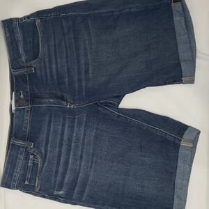 PAIGE Jax Knee Distressed Denim Jean Shorts Bermuda Rolled Cuff